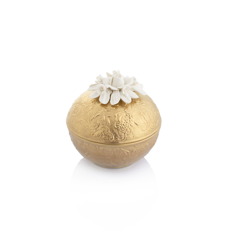 Damasco Small Box Full Gold with White Bouquet