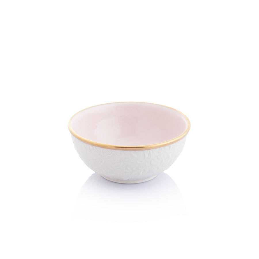 Damasco Small Bowl, Rose Interior with Gold Thread