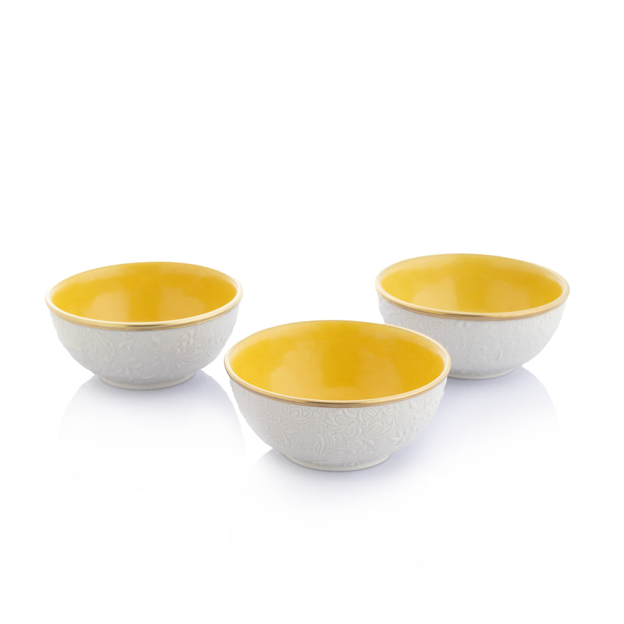 Damasco Small Bowl Yellow Interior with Gold Thread