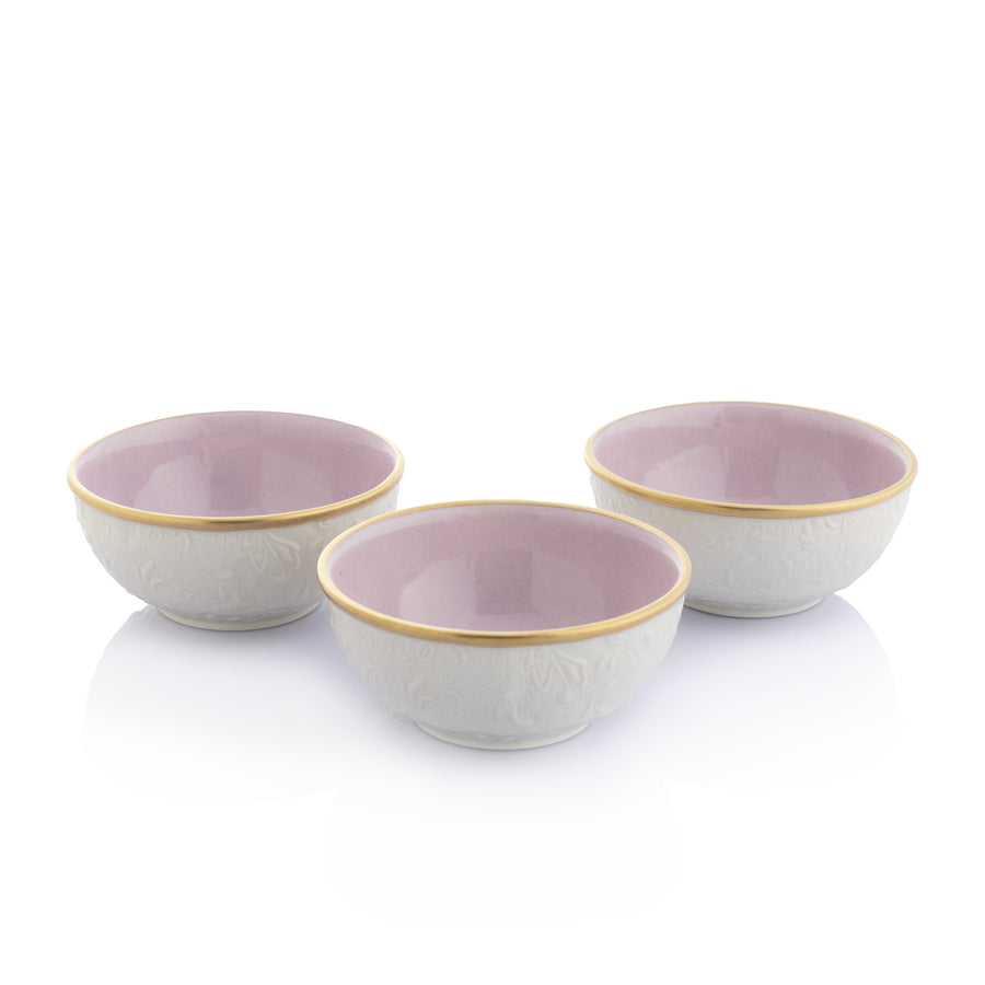 Damasco Small Bowl, Lilac Interior with Gold Thread