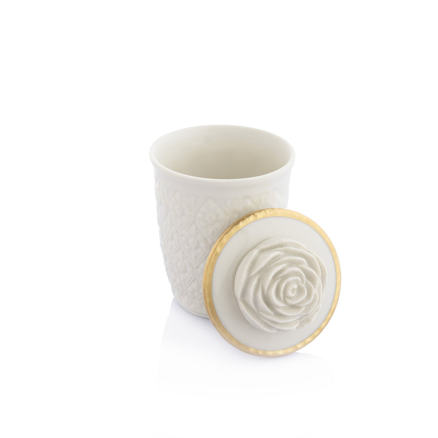 Honey Cup with Lid, Gold Thread