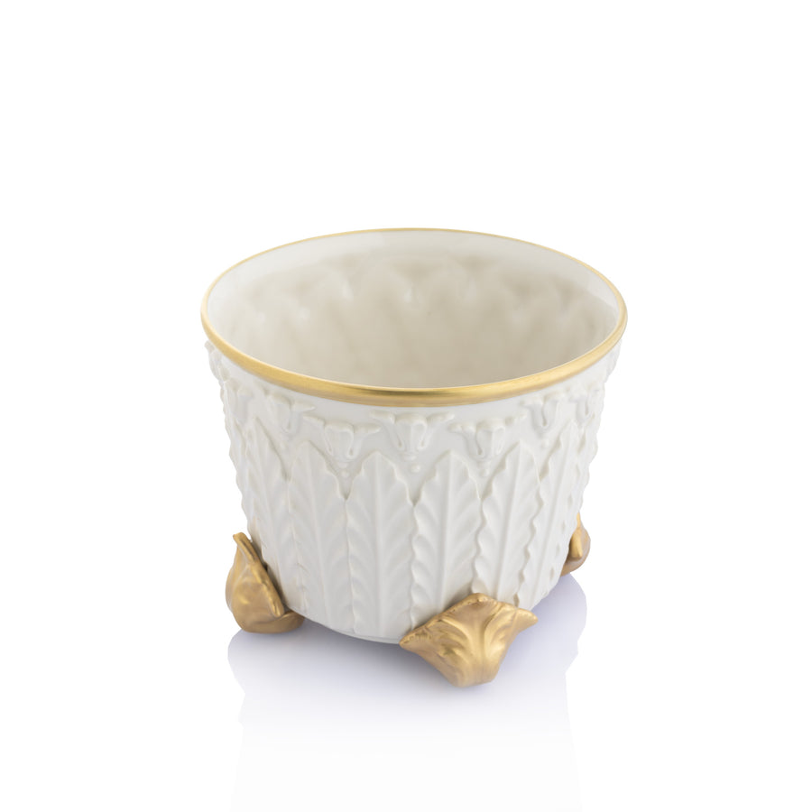 Foglie Small Cachepot Leaves with Gold Thread