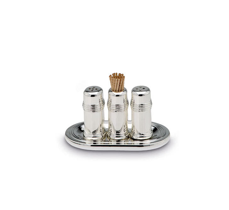 Silver-Plated Salt, Pepper, and Toothpick Holder Set