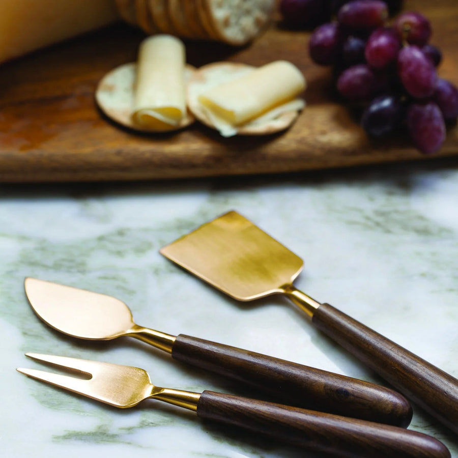 Gold & Wood Cheese Set