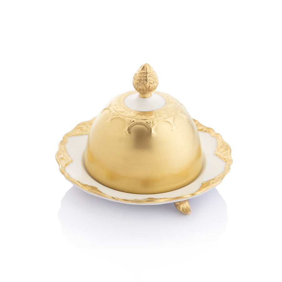 Butter Dish with Feet, White Gold