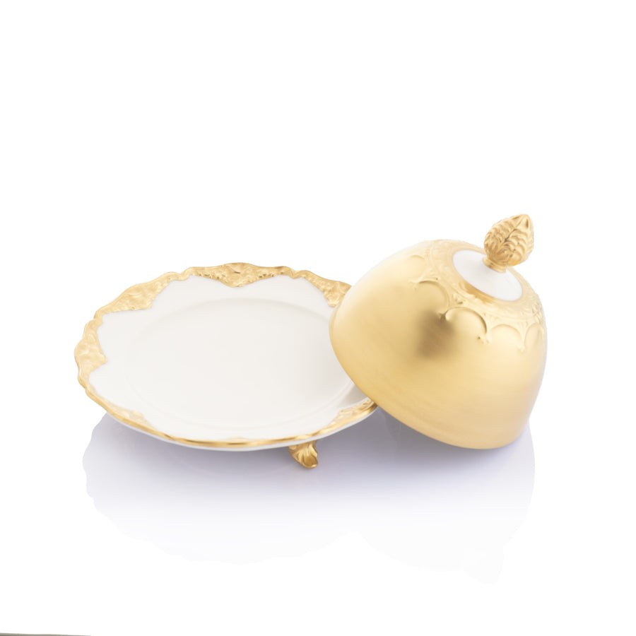 Butter Dish with Feet, White Gold