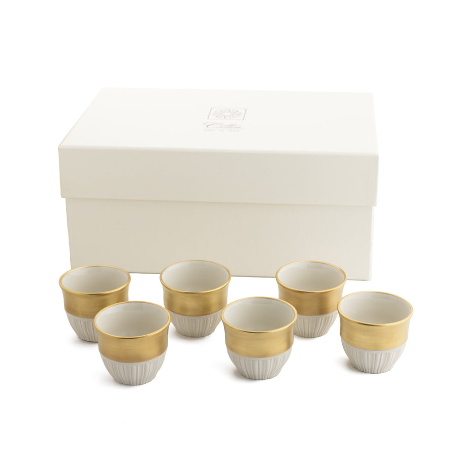 Damasco Arabic Coffee Cup, White & Gold, Box of 6