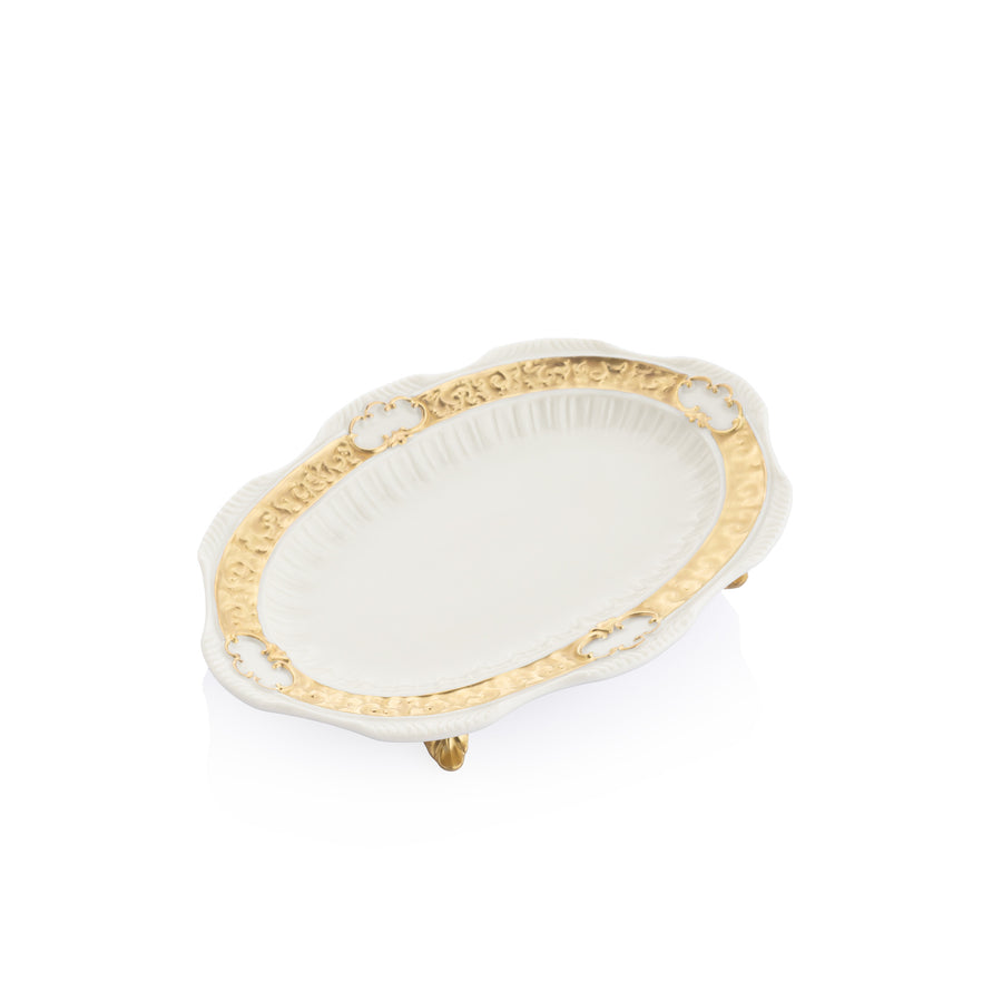 Gloria Small Tray with Feet, White Gold