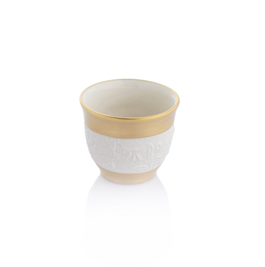 Gloria Arabic Coffee Cup, White & Gold, Box of 6