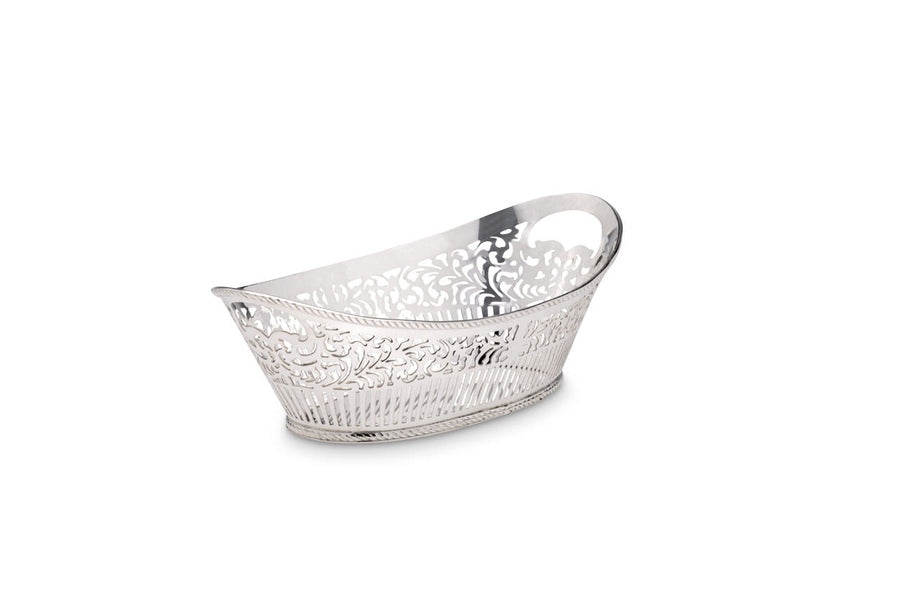 Silver-Plated Bread Basket with Filigree Design, Oval 26 cm