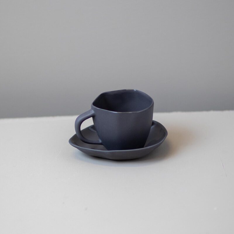 Small Stoneware Cup & Saucer, Slate Gray