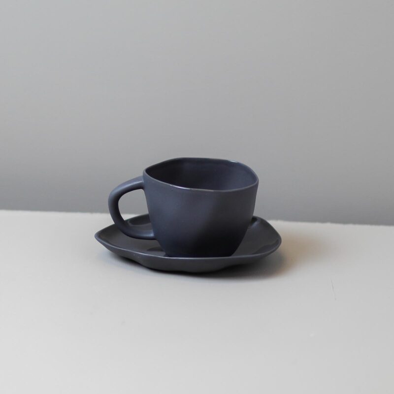 Stoneware Cup & Saucer, Slate Gray