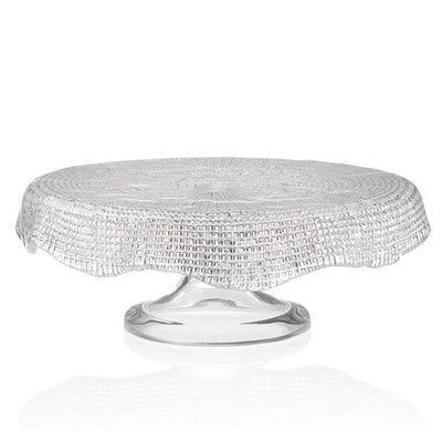 Diamante Footed Cakestand Scalloped Clear 33 cm