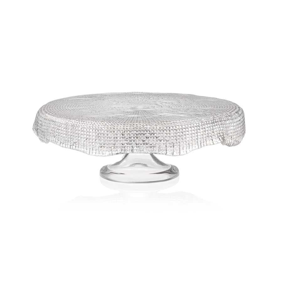 Diamante Footed Cakestand Scalloped Clear 22 cm