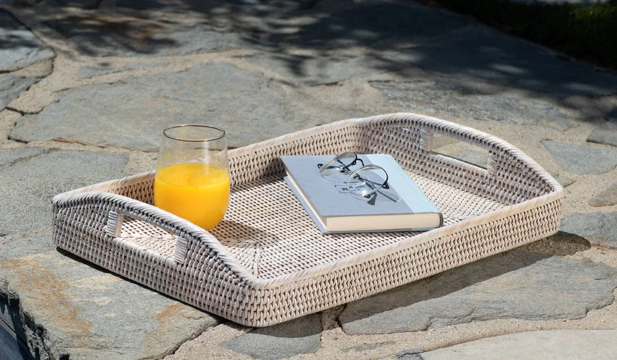 Rectangular Tray with Glass Insert - White Wash