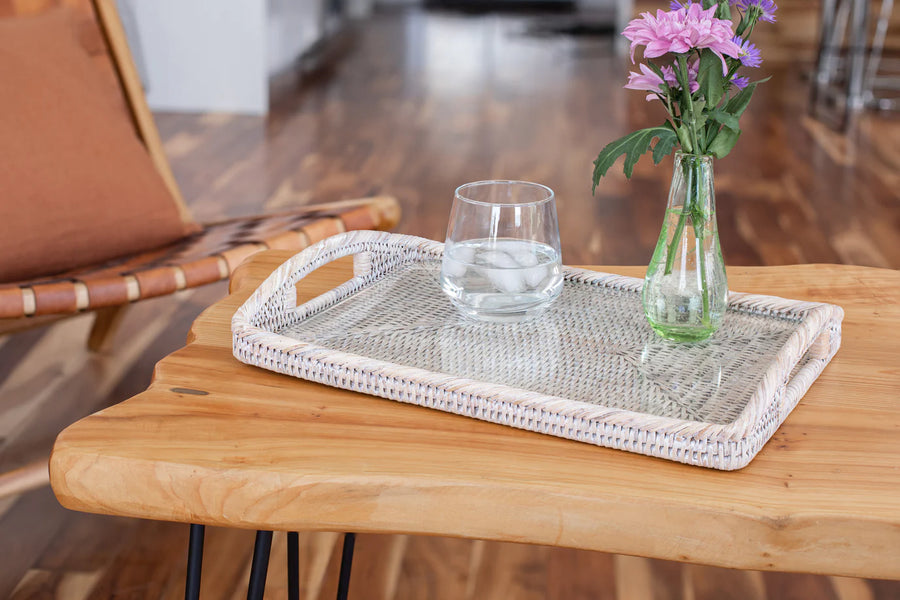 Rectangular Tray with Glass Insert - White Wash