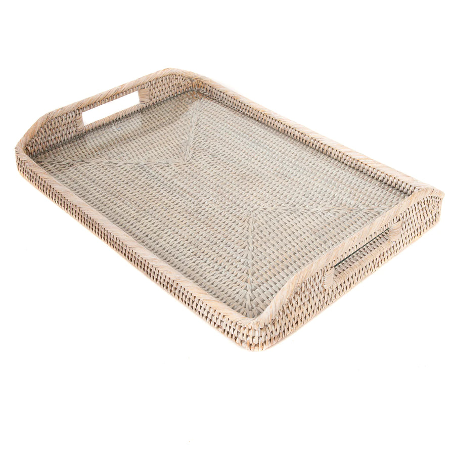 Rectangular Tray with Glass Insert - White Wash