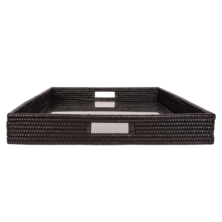 Square Serving Ottoman Trays with Glass Insert - Tudor Black 20x20 in.