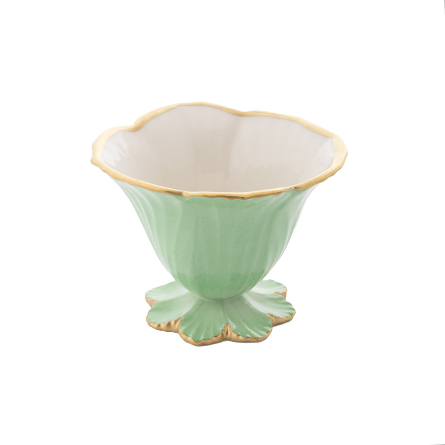 Bell Flower Cup Ice Cream Bowl, Green with Matt Gold Thread, Box of 6