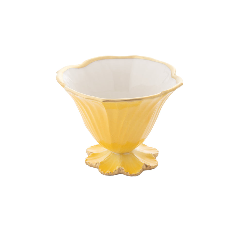 Bell Flower Cup Ice Cream Bowl, Yellow with Matt Gold Thread, Box of 6