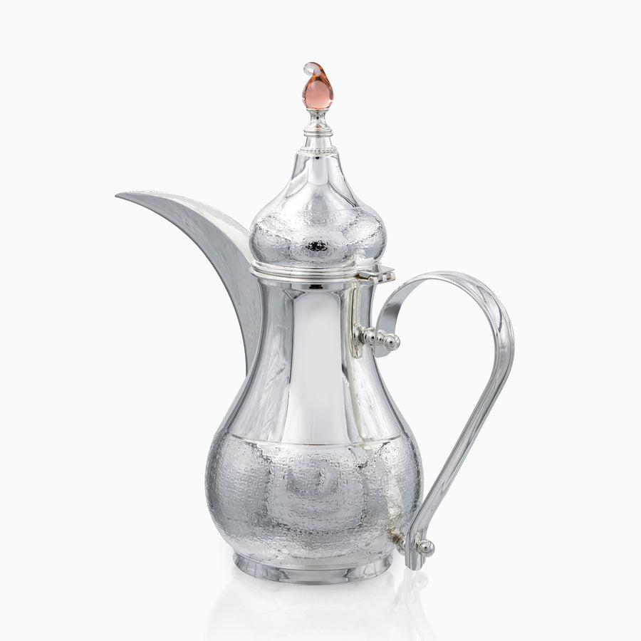 Silver Plated Coffee Pot with Metal Handle and Pink Flame Glass Knob 1.1 Liter