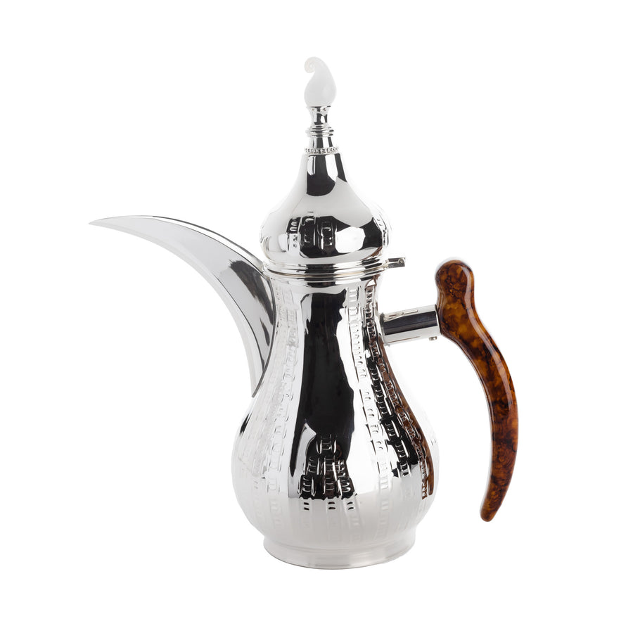 Silver Plated Coffee Pot with Briar Wood Handle and White Flame Glass Knob 1.1 Liter