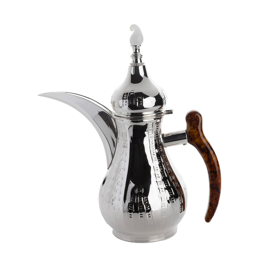 Silver Plated Coffee Pot with Briar Wood Handle and White Flame Glass Knob 1.1 Liter