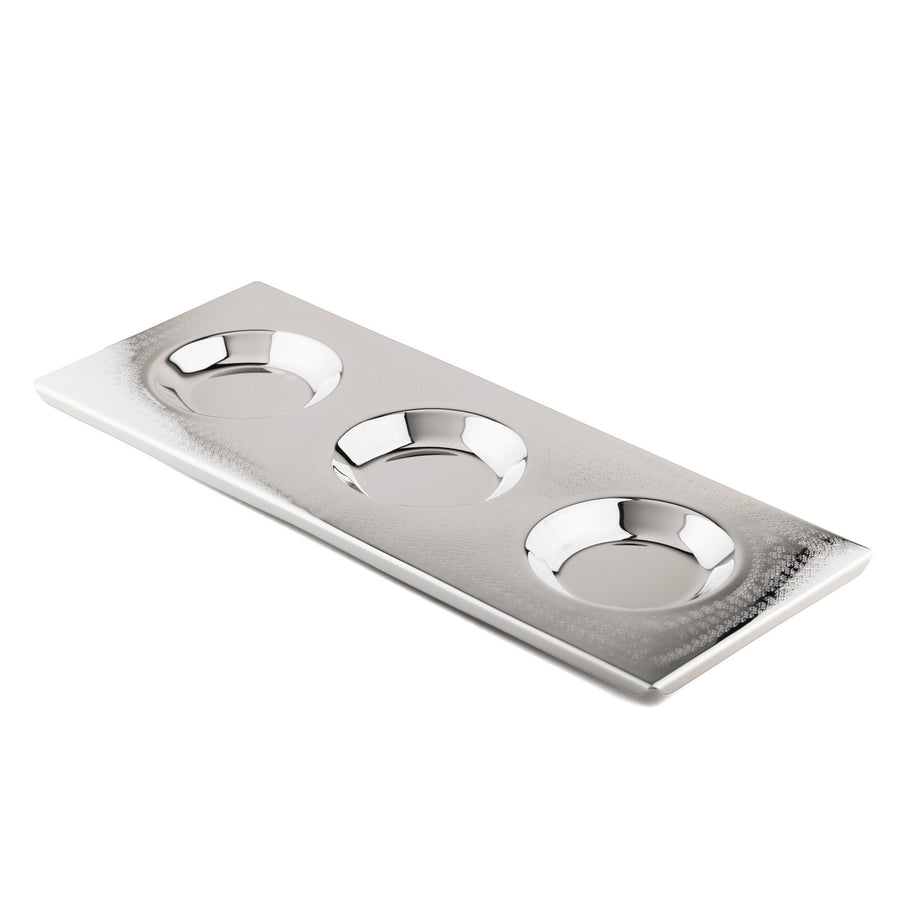 3-Section Tray on Chisel No. 20 with White Flame Glass Knob Covers