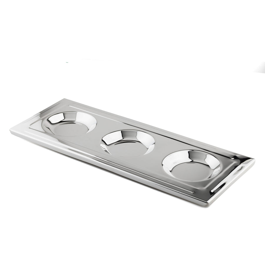 3-Section Tray Smooth Surface, with White Flame Glass Knob Covers
