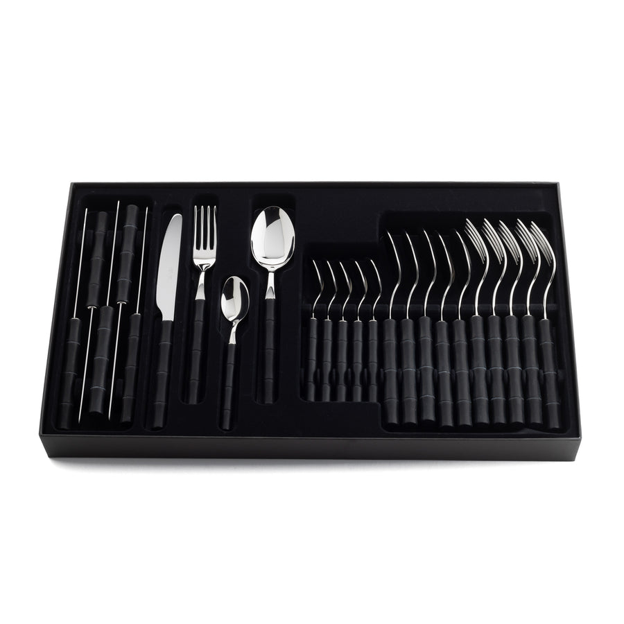 Luxury Set 24 Pcs Bamboo Steel+Steel Black