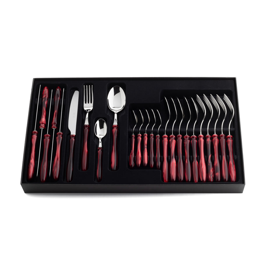 Luxury Set 24 Pcs Elba Steel Bordeaux