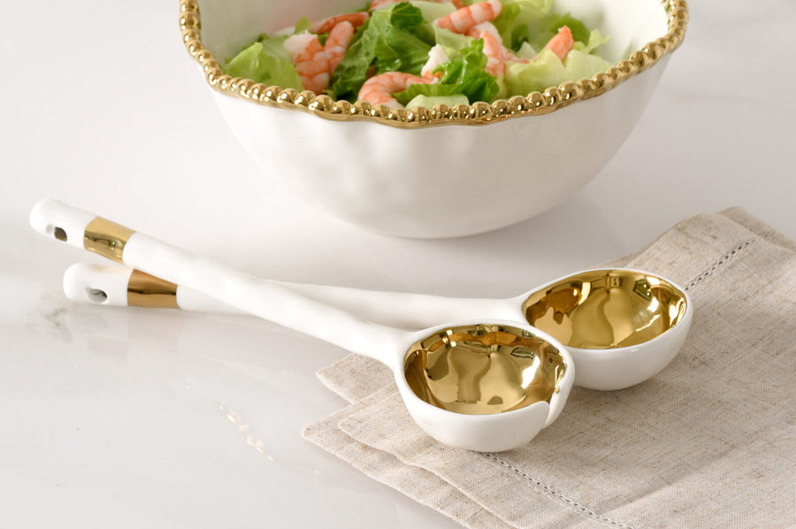 Porcelain Salad Server Set Gold