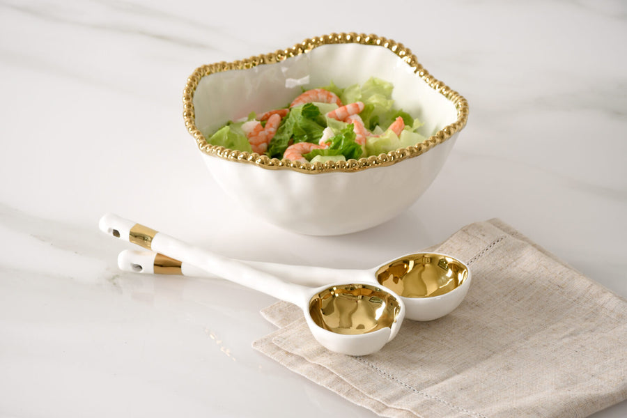 Porcelain Salad Server Set Gold