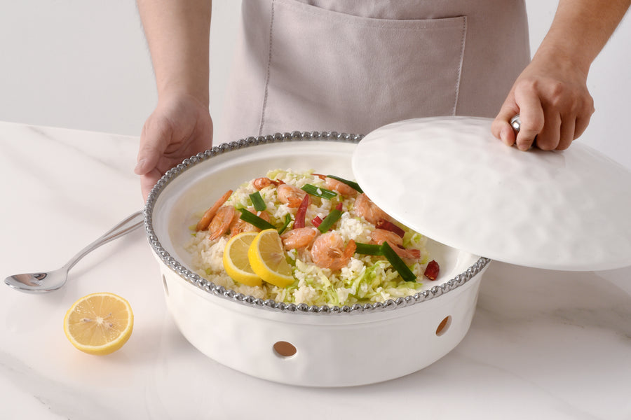 Round Chafing Dish with Silver Beads