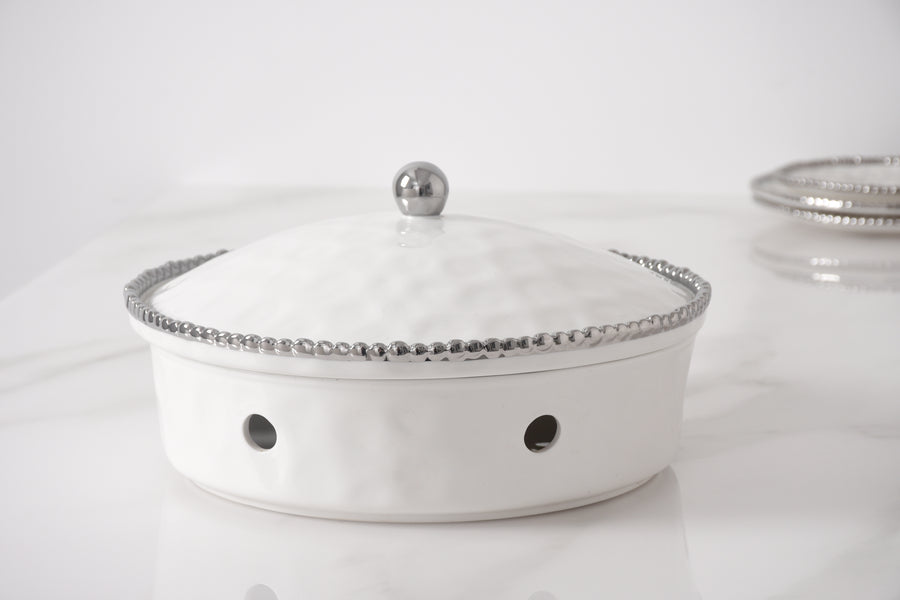 Round Chafing Dish with Silver Beads