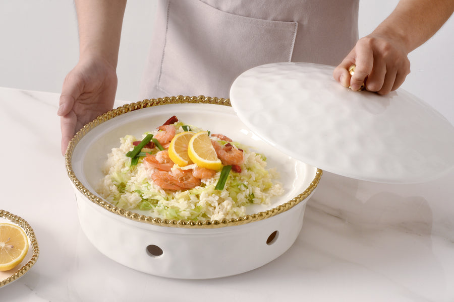 Round Chafing Dish with Gold Beads