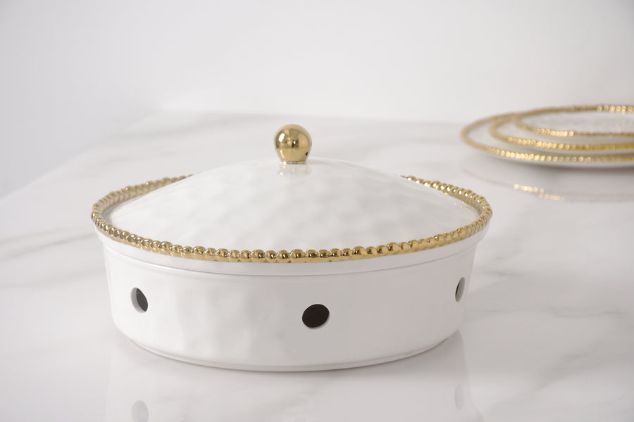 Round Chafing Dish with Gold Beads