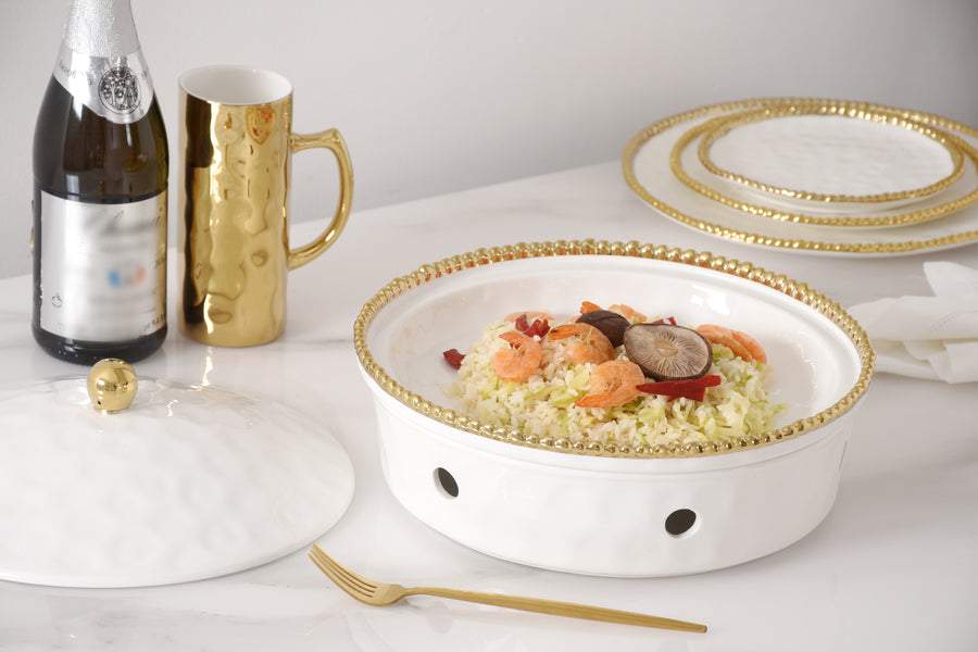 Round Chafing Dish with Gold Beads