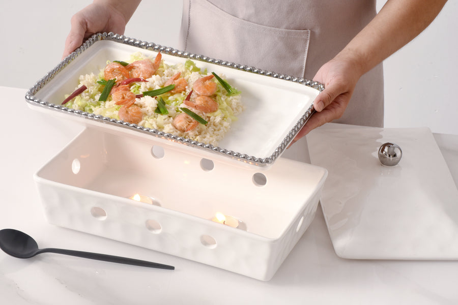 Rectangular Chafing Dish with Silver Beads