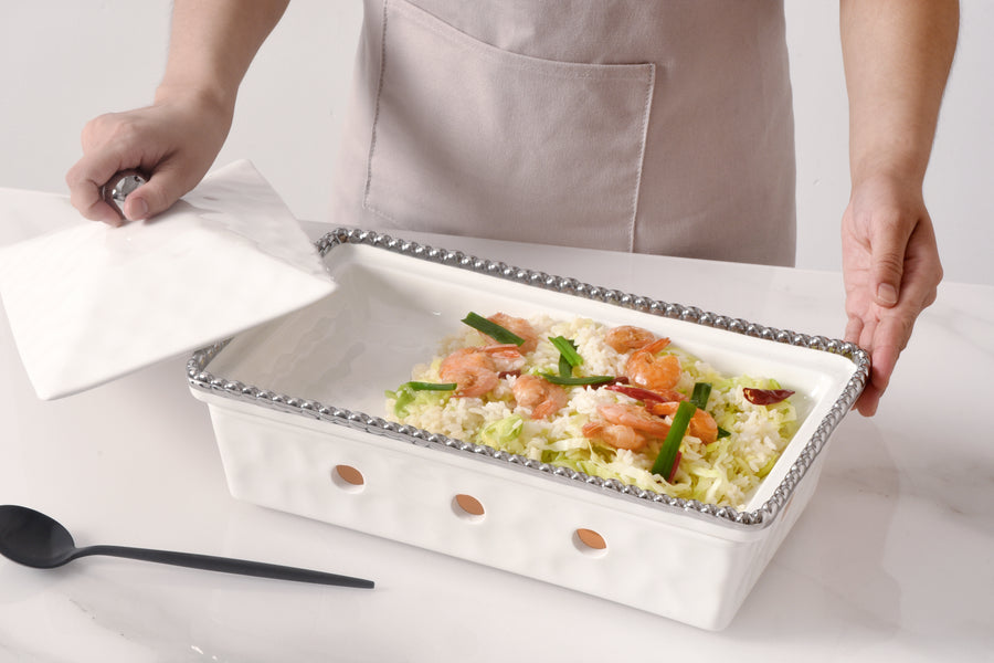 Rectangular Chafing Dish with Silver Beads