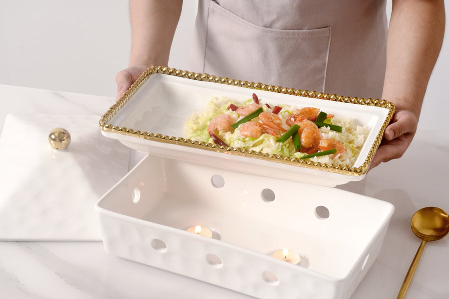 Rectangular Chafing Dish with Gold Beads