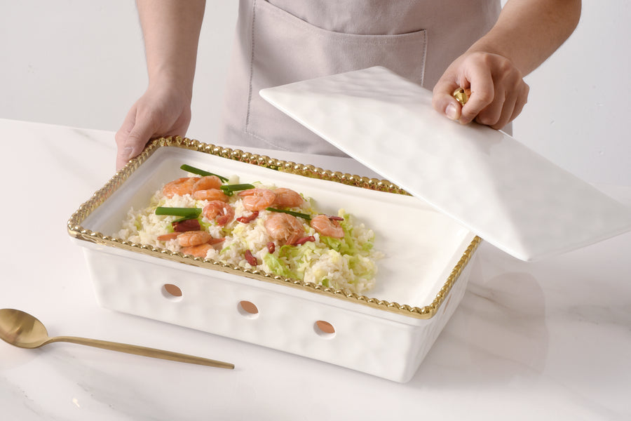 Rectangular Chafing Dish with Gold Beads