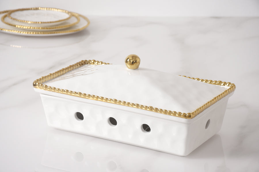 Rectangular Chafing Dish with Gold Beads