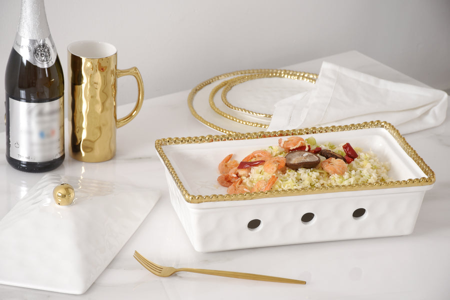 Rectangular Chafing Dish with Gold Beads