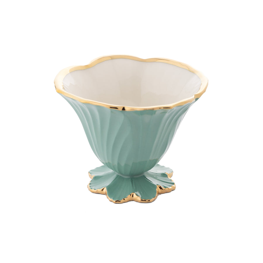 Corolla Bowl Ice Cream Cup, Emerald with Shiny Gold Thread, Box of 6