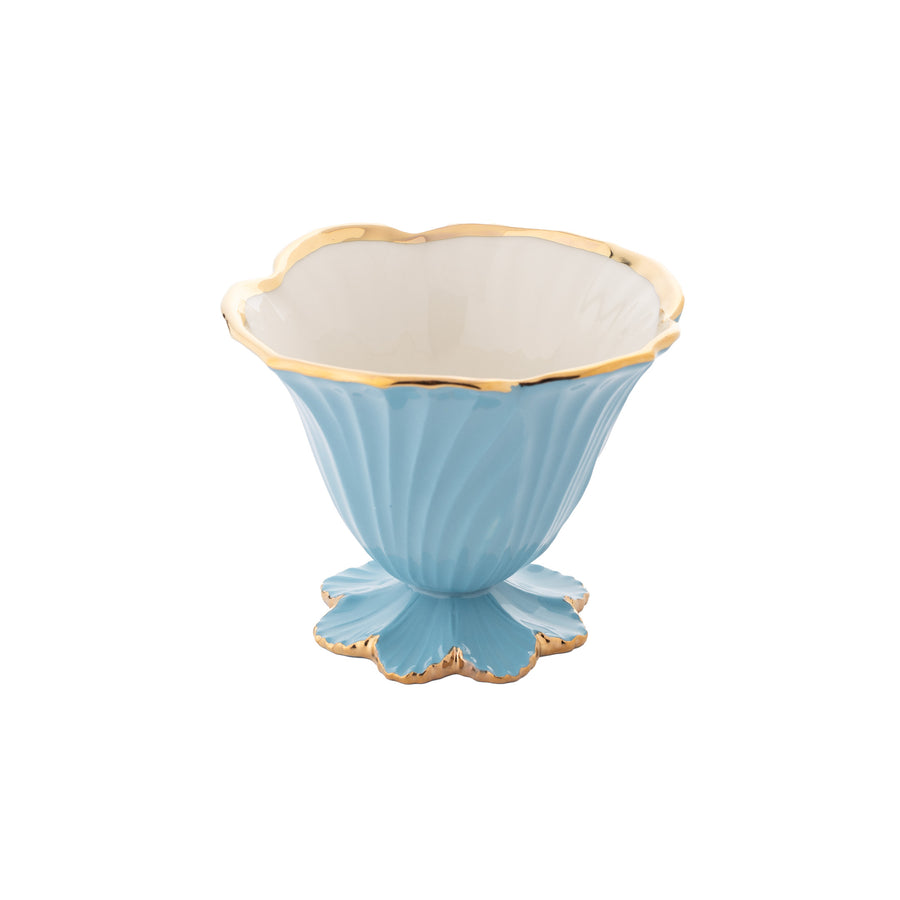 Corolla Bowl Ice Cream Cup, Turquoise with Shiny Gold Thread, Box of 6