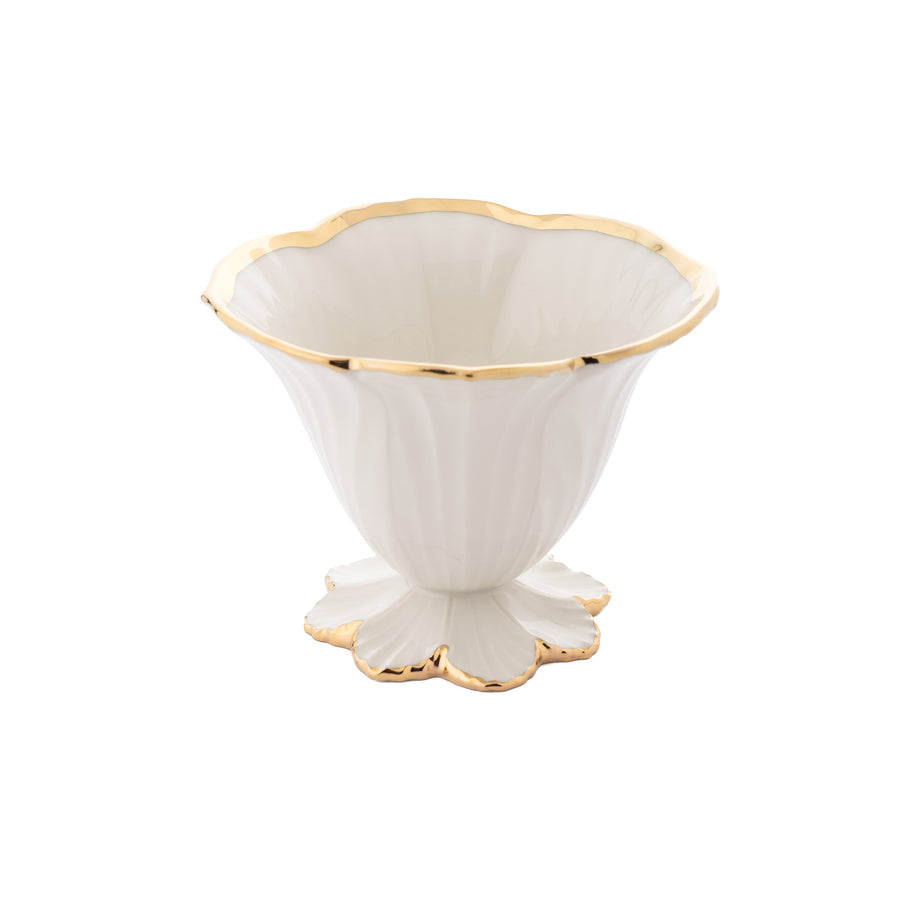 Corolla Bowl Ice Cream Cup, White with Shiny Gold Thread, Box of 6