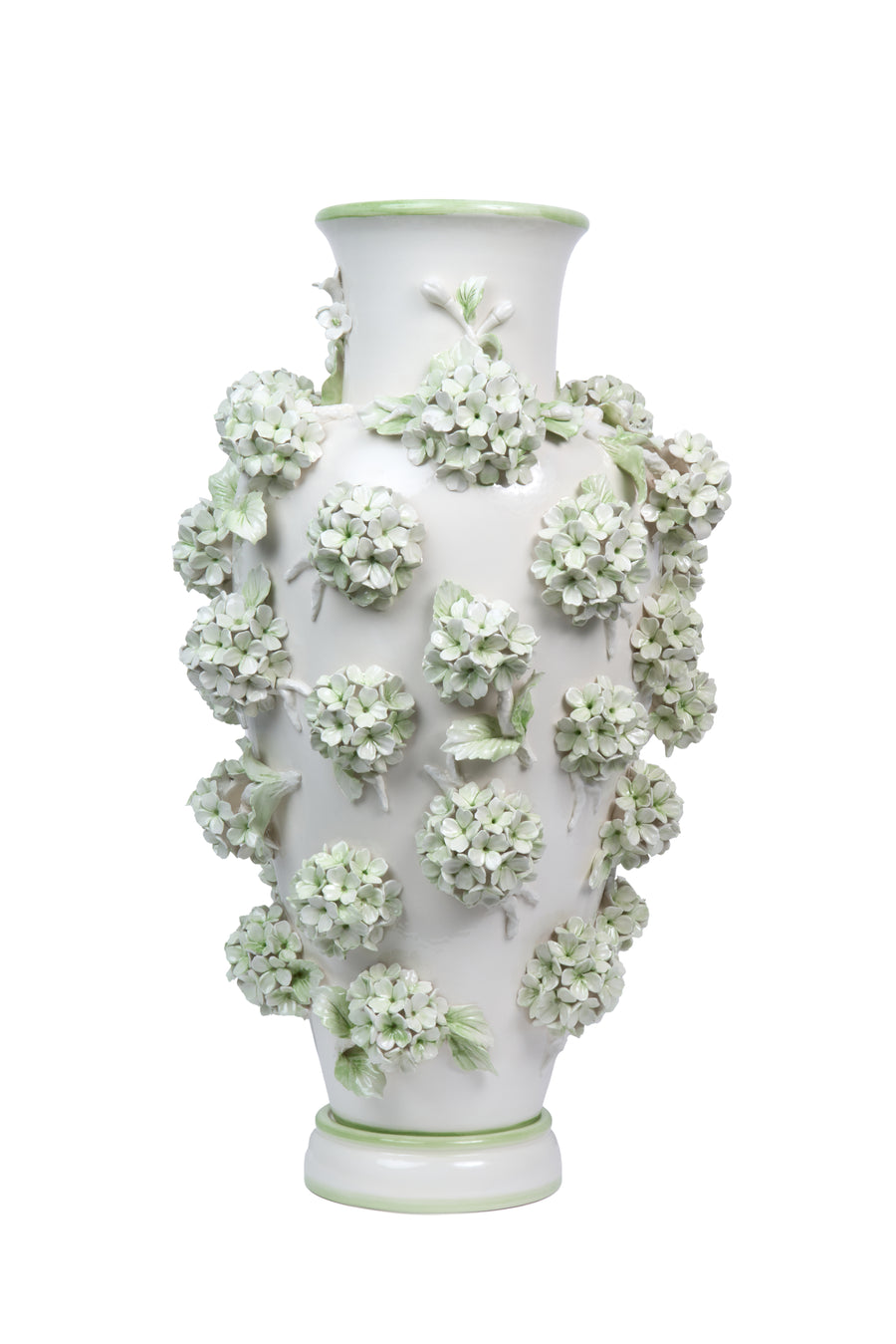 "Ortensie" High White Vase with Green Hydrangeas