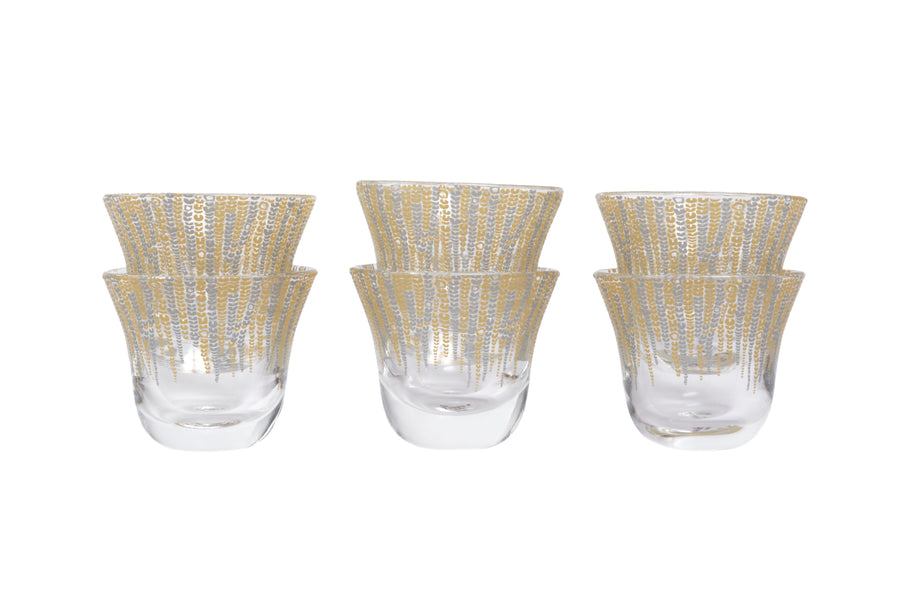 Traditional Coffee Cup Glass Golden Silver Set of 6 Pcs