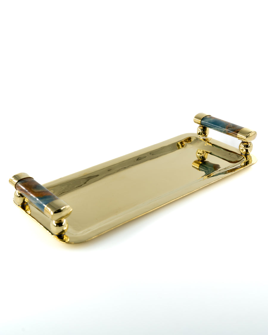 Valle Narrow Tray Brass with Bordeaux Onyx Handles